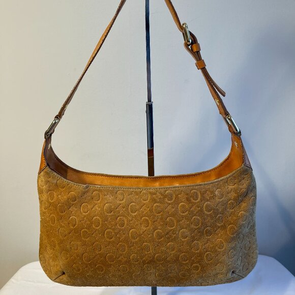 Celine Vintage Ava Macadam Suede Pochette Shoulder Bag, Mustard/Brown - Preowned - Picture 1 of 16